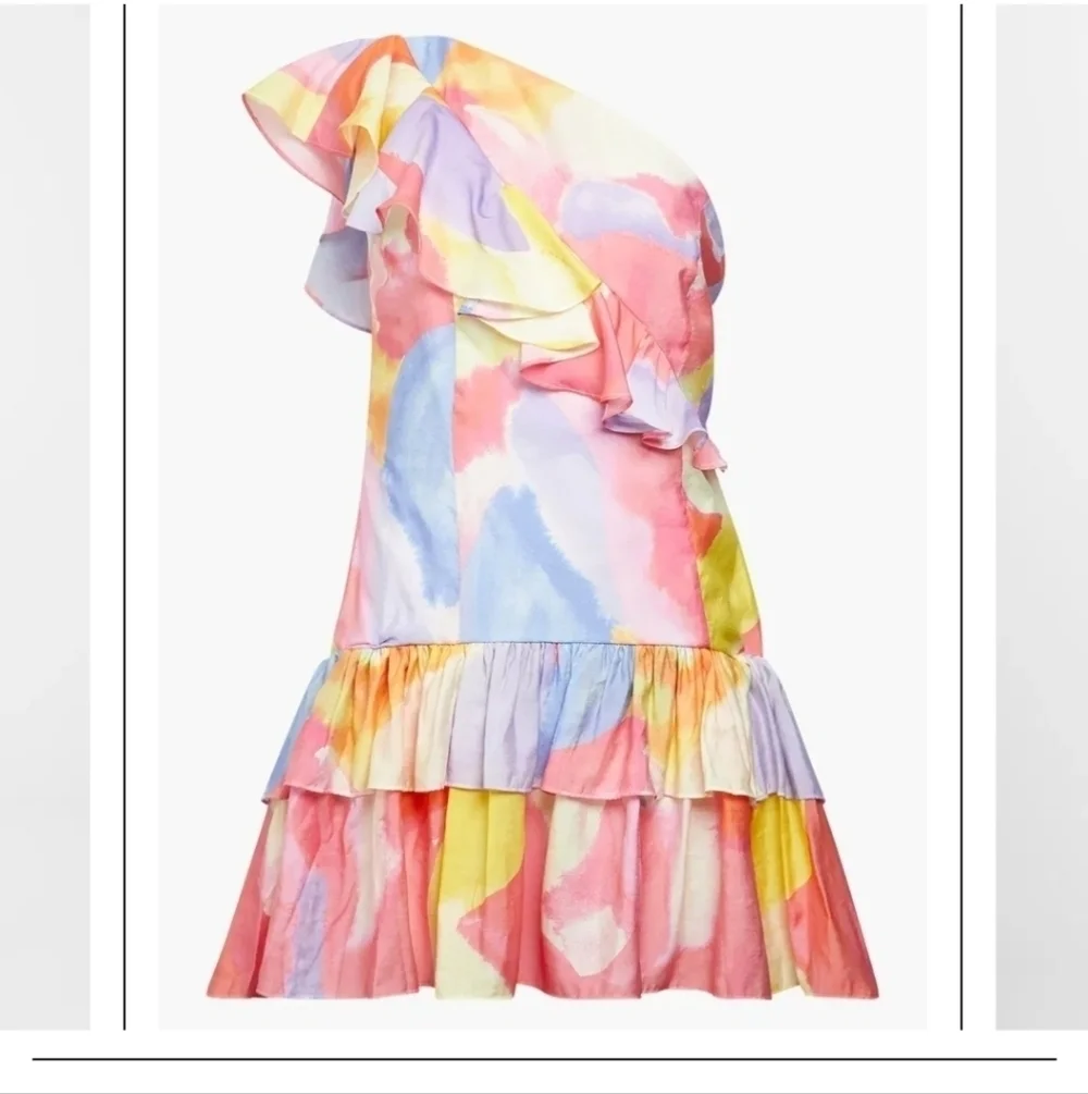 NWOT FRENCH CONNECTION Isadora Faron One Shoulder Ruffle Mini Dress 10 - Picture 7 of 13